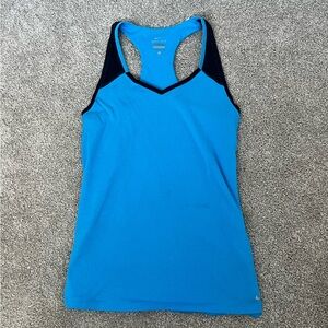 Nike Women's Blue and Black Dri-Fit Tank Top Woman’s L Scrunched Sides and Back